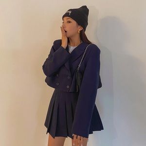Oversized Jacket & Pleated Skirt Set